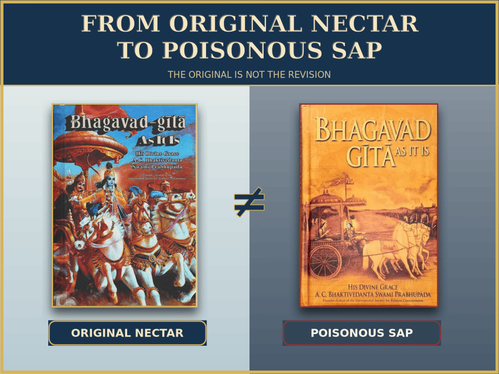 The original blue Bhagavad-gita As It Is cover compared with the later yellow revised edition