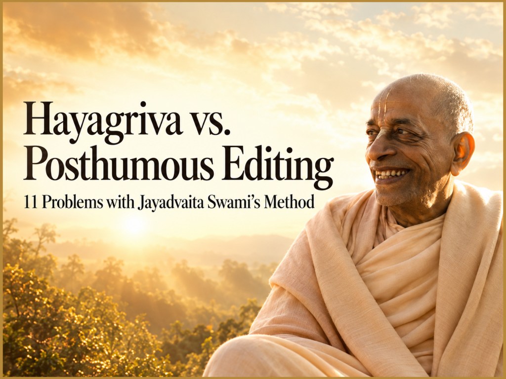 Hayagriva Prabhu versus Posthumous Editing: Eleven Problems with Jayadvaita Swami’s&nbsp;Method