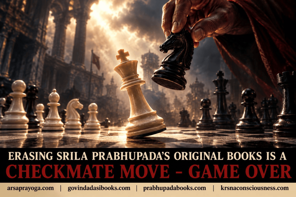 Chess-themed meme about preserving Śrīla Prabhupāda's original books