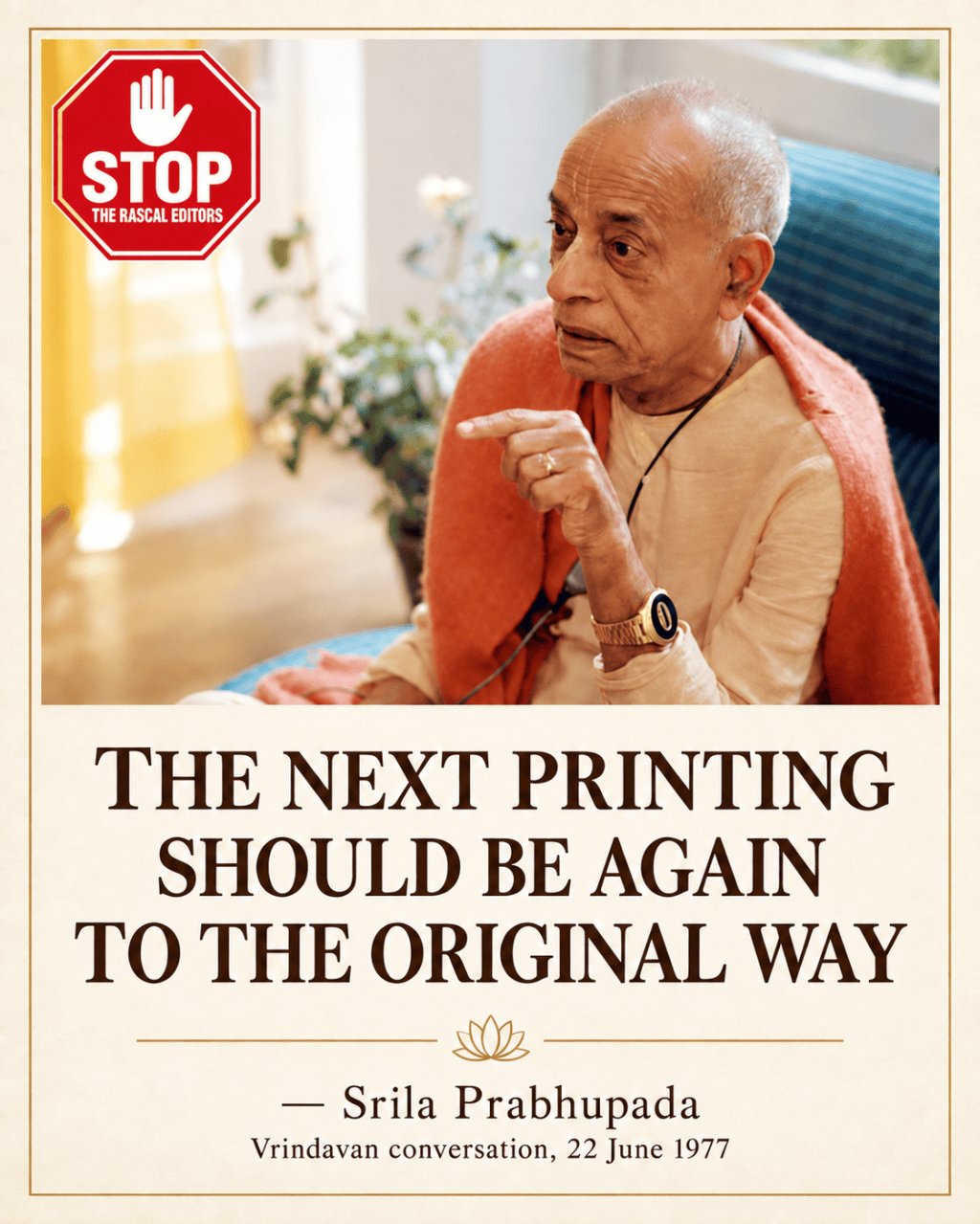 Meme about Srila Prabhupada's original printing mission
